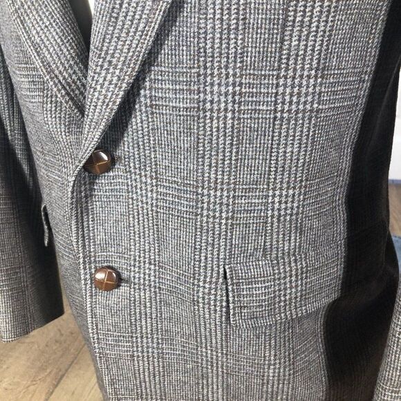 Vtg John Weitz Men's L Plaid Wool 2 Button Blazer Jacket Sport Coat Brown Tan - Picture 7 of 12